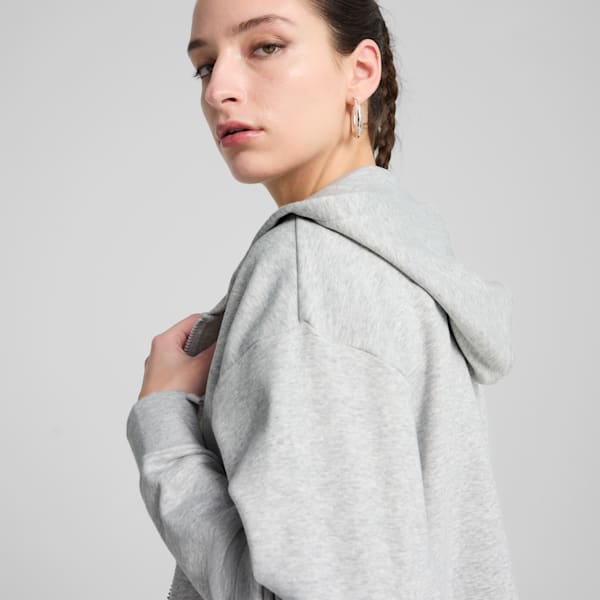Chandail à capuchon en tissu bouclette confortable à fermeture éclair entière Essentials Small avec logo n<sup>o</sup> 1 Femme, Light Gray Heather, extralarge